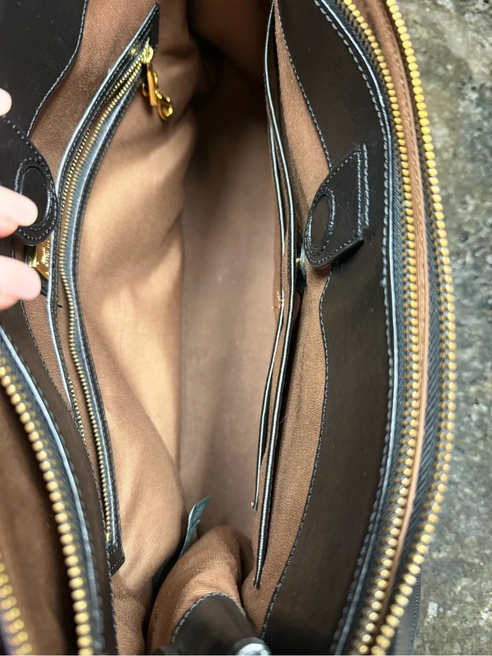 Lauren Ralph Lauren Black Leather Double-Zip Briefcase satchel tote work bag